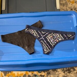 Victoria's Secret Black Seamless Thong and Navy Floral Lace Bikini